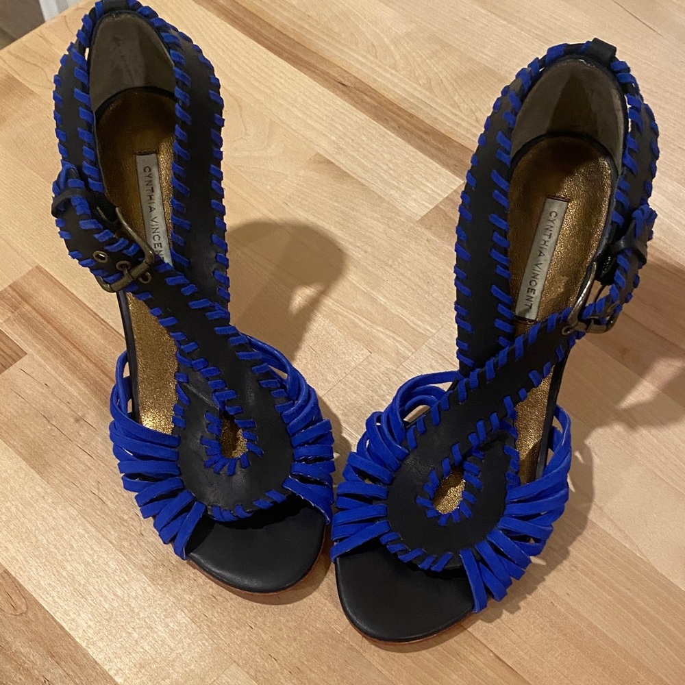 Cynthia Vincent Blue and Black Heeled Sandals